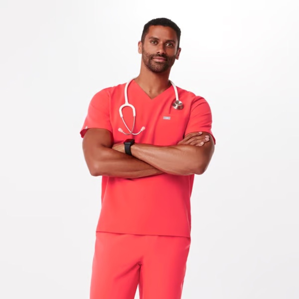 MEN'S LARGE -  Fiery Coral Leon Scrub Top